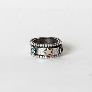 Designer Silver Ring with 14K Gold, Garnet, Pearl
